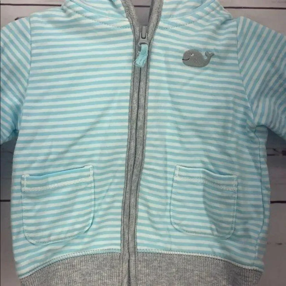 Carter’s Jacket Boys Teal Striped‎ Whale Hooded Coat Size 3 Months